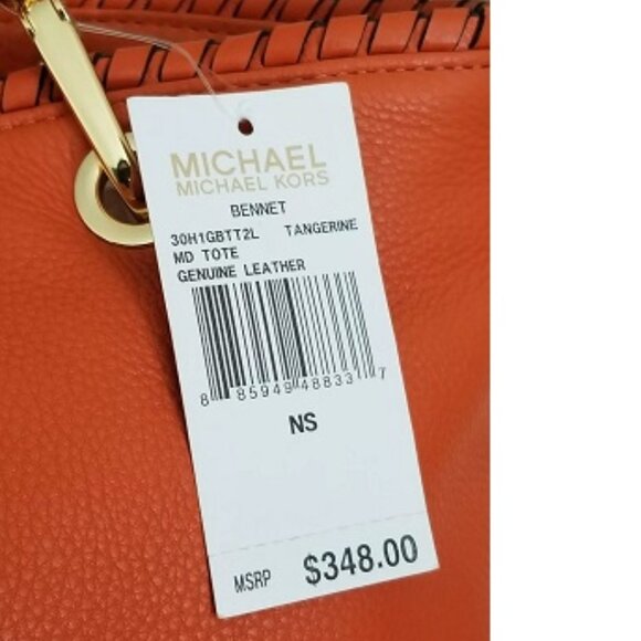MICHAEL KORS BENNET TANGERINE ORANGE LEATHER MEDIUM CROSSBODY TOTE BAG NWT! - Picture 9 of 11